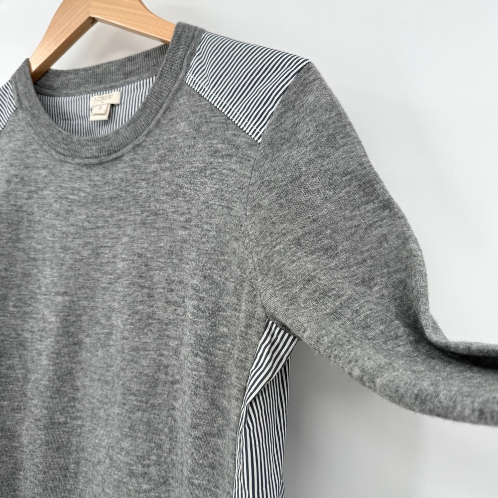 J.Crew Womens Merino Wool Blend Mixed Media Striped Layered Sweater Grey S - Picture 2 of 12